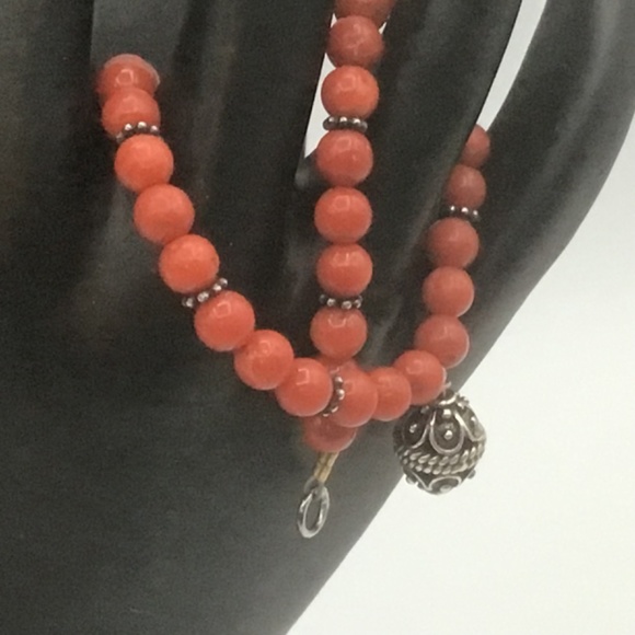 Mediterranean Red Coral Bracelet w Silver 925 charm beads and spring Clasp - Picture 1 of 6